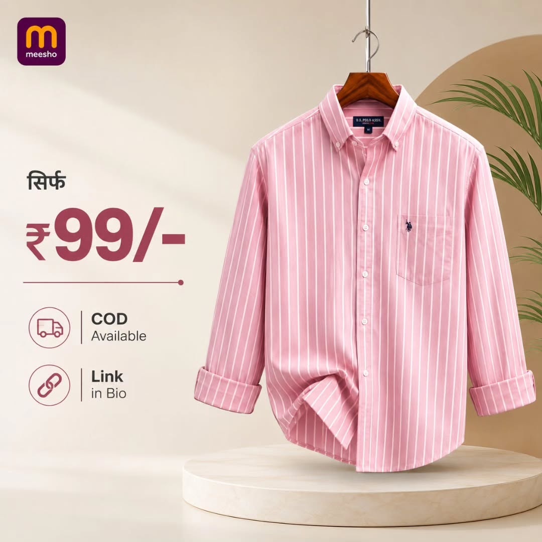 Men Pink Striped Cotton Shirt | Stylish Full Sleeve Casual & Formal Wear