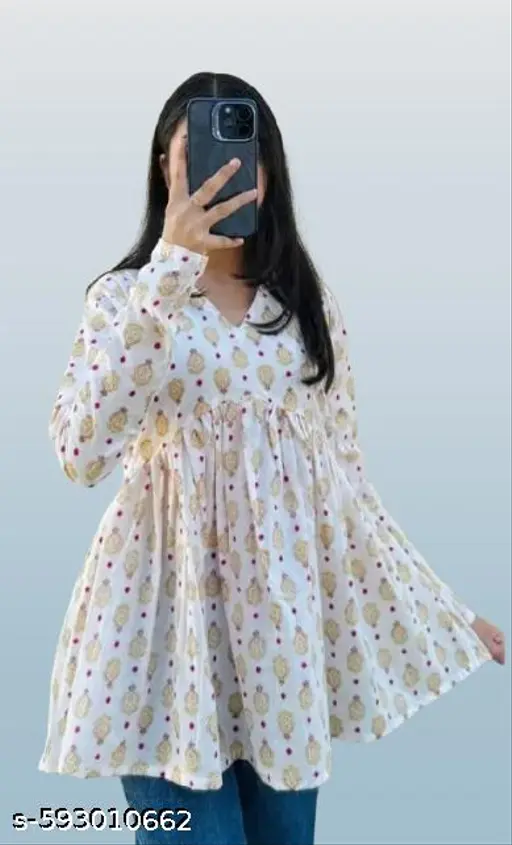 Elegant White Rayon Printed Flared Kurti Top for Women – Daily & Casual Wear